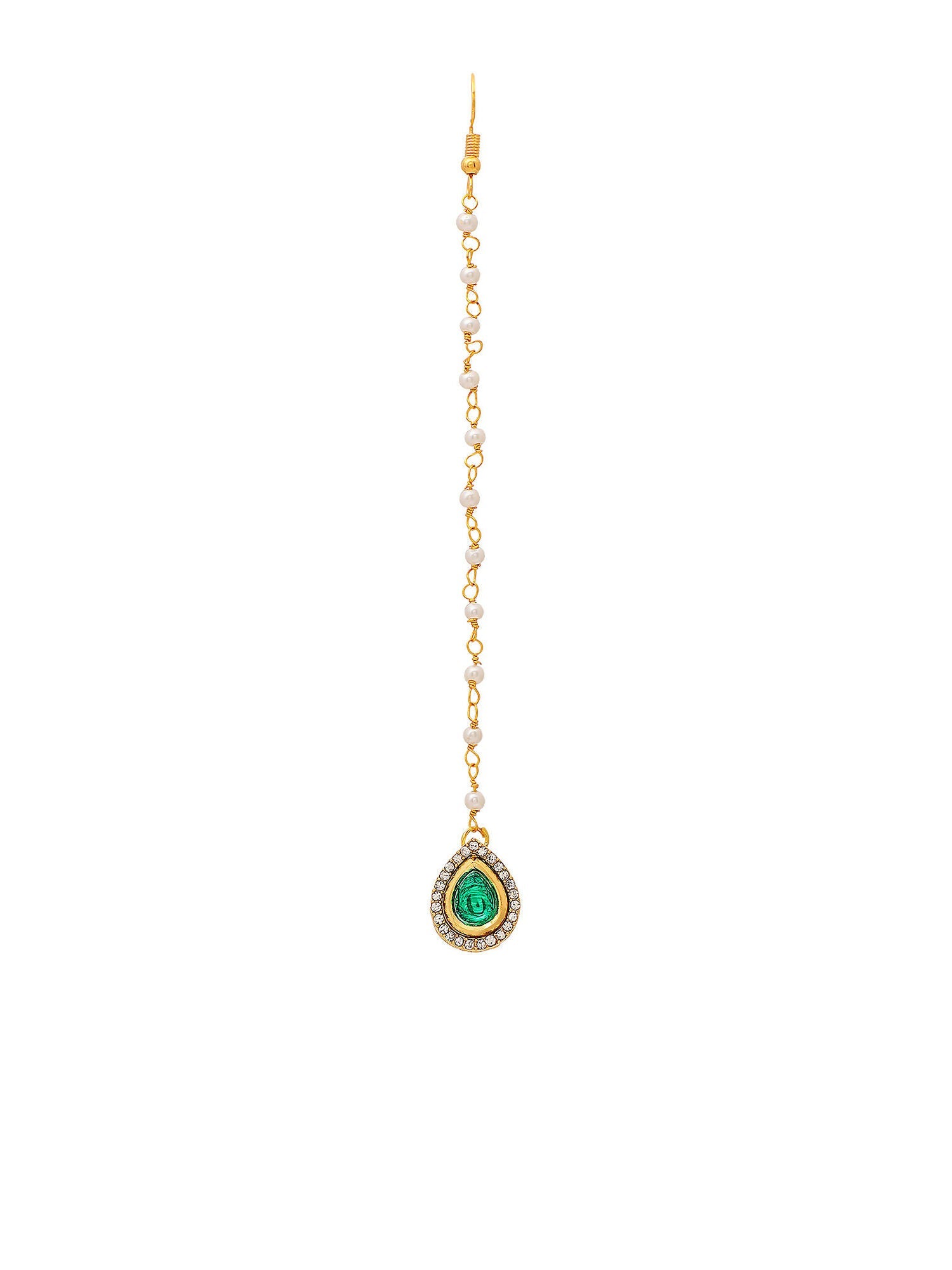 Ruby Raang Green Tear Drop Green Kundan Maang Tikka - Distacart