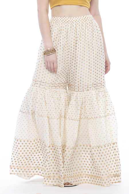 Mominos Fashion Trendy Cotton Off White Gold Print With Gota Sharara