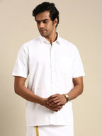 Ramraj Cotton Mens Half Sleeve Formal 100 % Cotton White Shirt