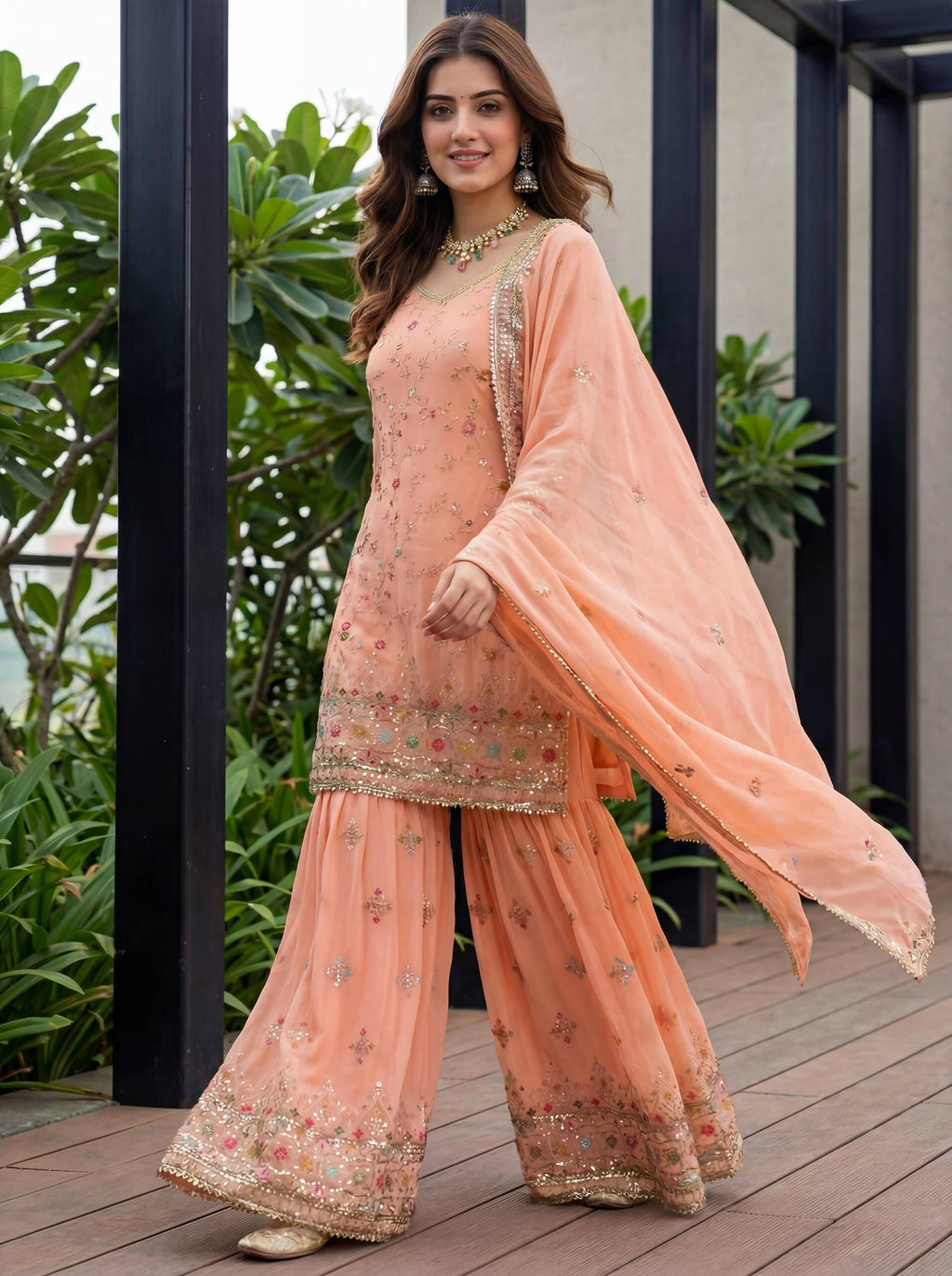 Teeya Creation Fenta Faux Georgette Multi Thread Work Wedding Wear Sharara Set - Distacart