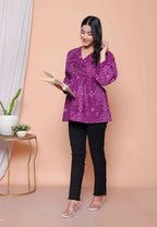 Miravan Womens Purple Bandhani Printed Butterfly Style Top