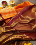 DEIANA'S Beautiful Designer Golden zari Soft Lichi Silk Saree - Orange