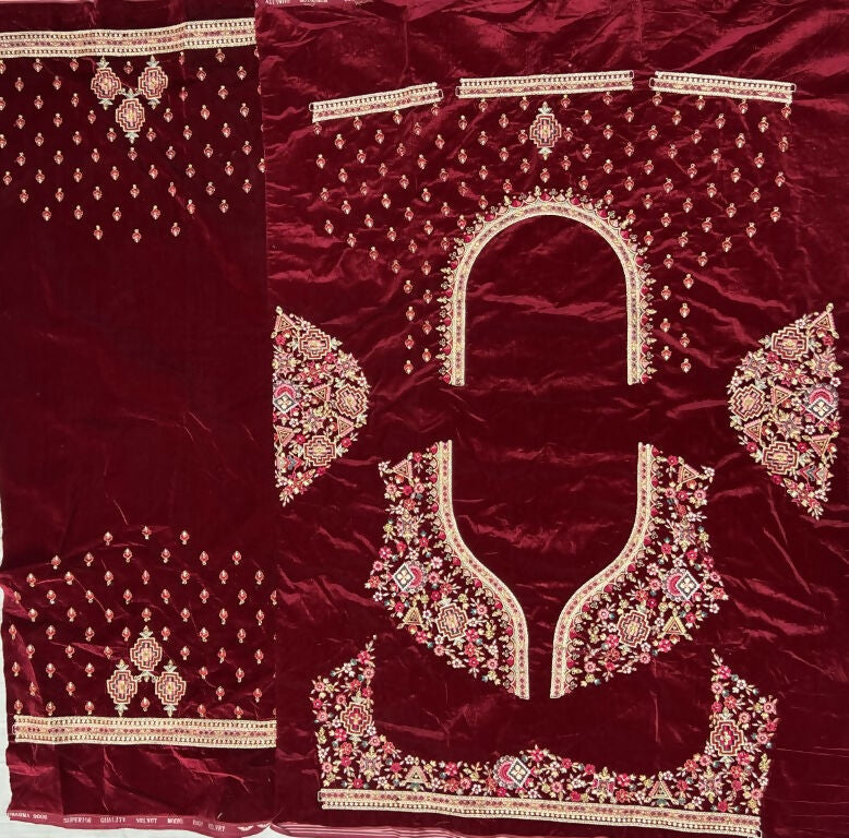Jyoti Fashion Women's Red Velvet Fancy Dori & Sequins Multi Thread Embroidered with Diamond Work Wedding Lehenga Choli