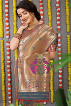 Jyoti Fashion Women's Grey Paithani Silk Zari Woven Saree with Blouse