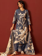 Indo Era Women Floral Printed Beads and Stones Kurta with Trousers & Dupatta Kurta Sets - Distacart