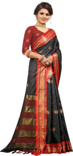 DEIANA'S Beautiful Designer Golden zari Soft Lichi Silk Saree - Black