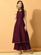 Myshka Women's Violet Solid Party Kurta Sets