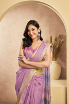 Vastranavya Onion Pink Digital Printed Linen Ready To Wear Pocket Saree with Unstitched Blouse - Distacart