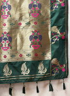 Lorenvalley Fashion Green Soft Paithani Silk Woven Design Gold Zari Meenakari Weaving Saree
