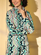 Light Blue Crepe Digital Printed Top With Matching Trouser - Shivani