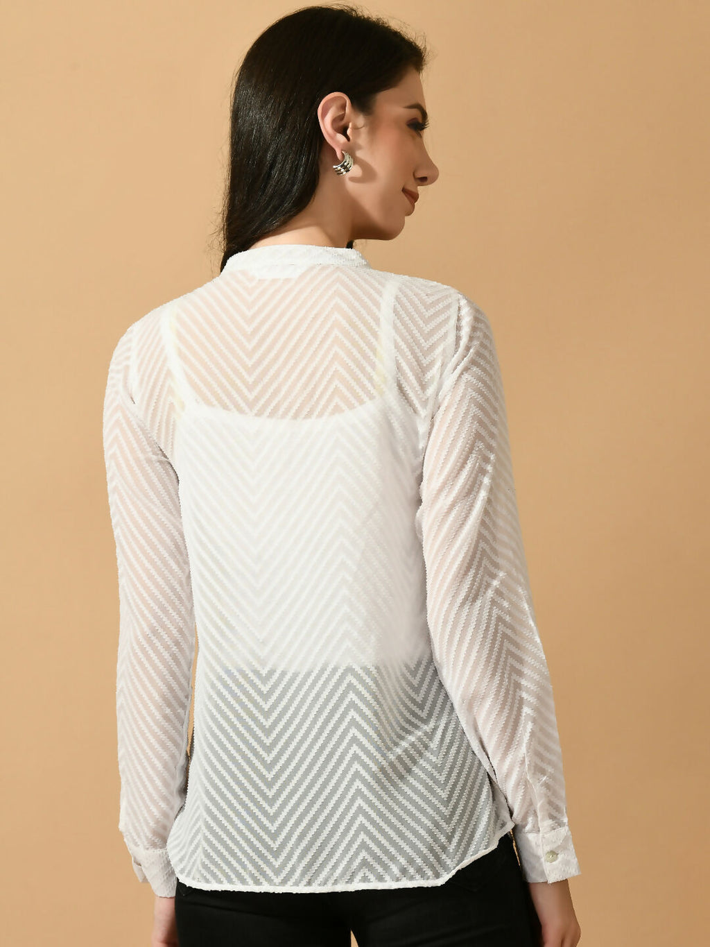 Myshka Women's White Georgette Solid Sheer Shirt