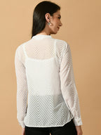 Myshka Women's White Georgette Solid Sheer Shirt