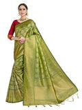 Vardha Women's Olive Green Kanchipuram Raw Silk Saree With Unstitched Blouse Piece