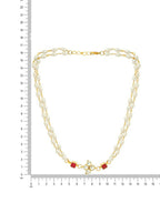 White and Red Beaded Gold Plated Flower Kundan Necklace - Ruby Raang