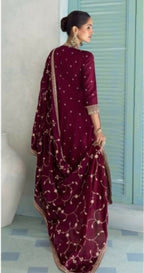 Anaita Maroon Chinon Anarkali Suit with Embroidery Sequins Work - Distacart