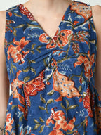 Myshka Women's Blue Floral Printed A-Line Dress - Distacart