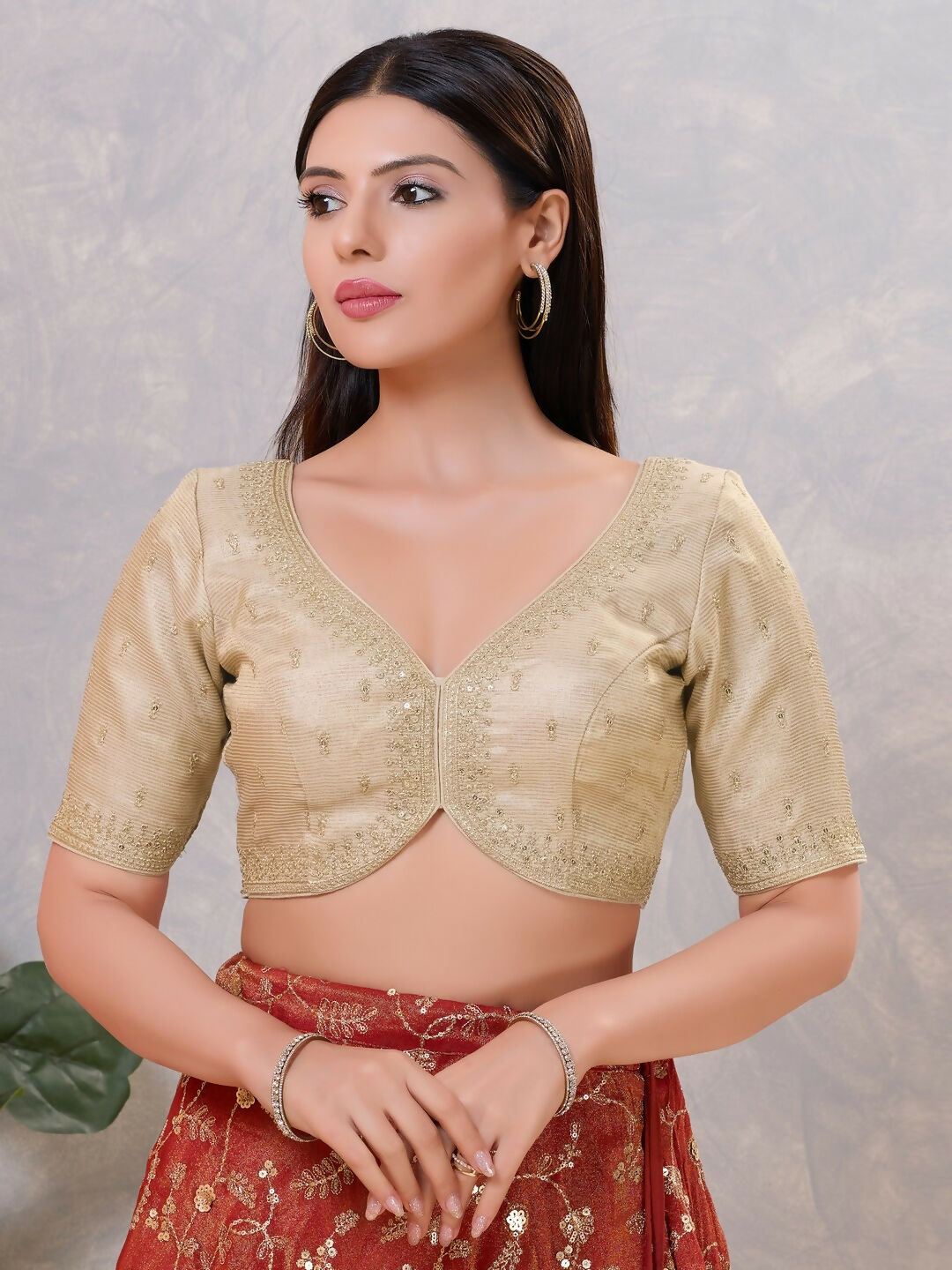 Joban Fashion Women Silk Light-Gold Stitched Blouse