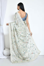 Green Satin Silk Sequence Embroidered With Stone Work Festive Saree - Nimaya Denzy