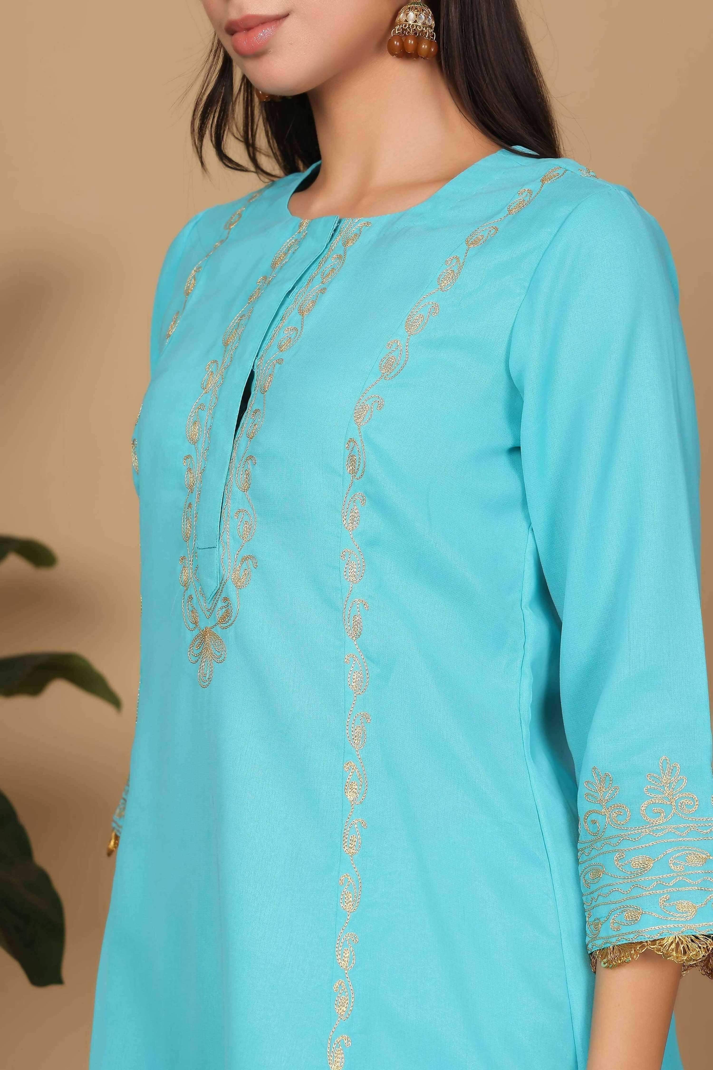 Joban Fashion Turquoise Georgette Kurta Set - Distacart