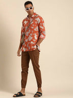 Orange Men Pure Cotton Relaxed Opaque Printed Casual Resort Shirt - Mahotsav