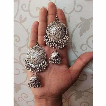 MS Fashion India Muskan Fancy Beautiful Oxidised Silver Plated Jhumka Earrings
