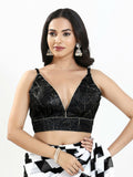Joban Fashion Black Satin Crush Padded Blouse With V Neck Sleeveless - Distacart