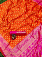 DEIANA'S Beautiful Designer Golden zari Soft Lichi Silk Saree - Orange