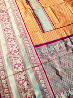 DEIANA'S Beautiful Designer Golden zari Soft Lichi Silk Saree - Orange