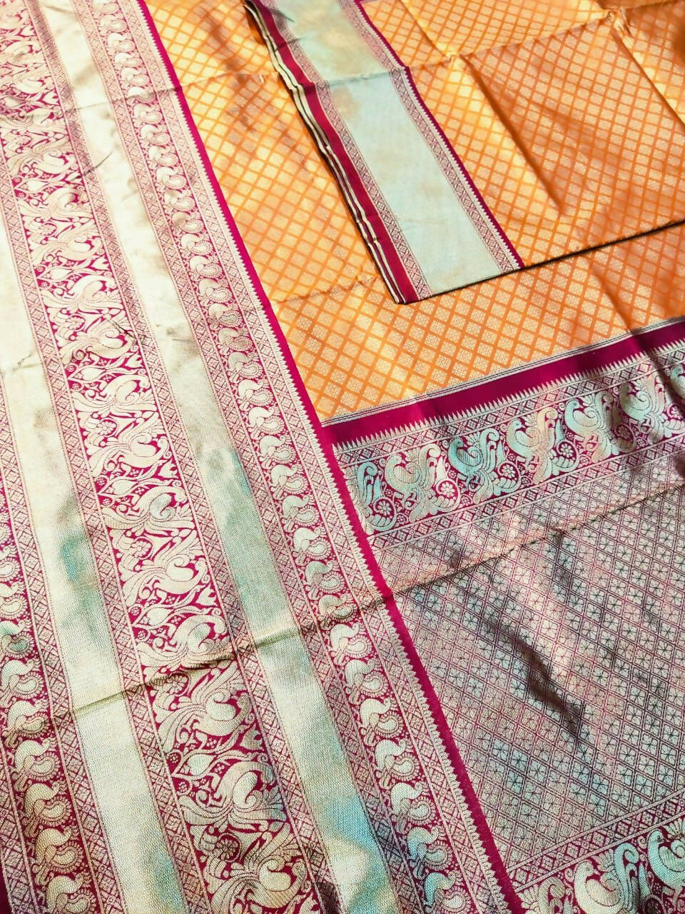DEIANA'S Beautiful Designer Golden zari Soft Lichi Silk Saree - Orange