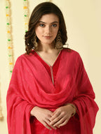 Myshka Women's Pink Velvet Kurta & Trousers With Dupatta Party Sets