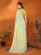 Partywear Designer Bright Moss Satin Patta lemon Fancy Saree - Durga
