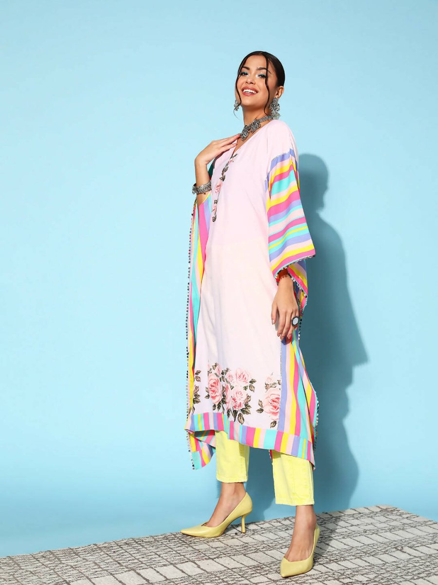 Ahalyaa Women Lovely Pink Crepe Vacation Stripes Kurta - Distacart