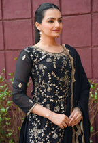 Joban Fashion Black Georgette Embroidered Sharara Set - Distacart