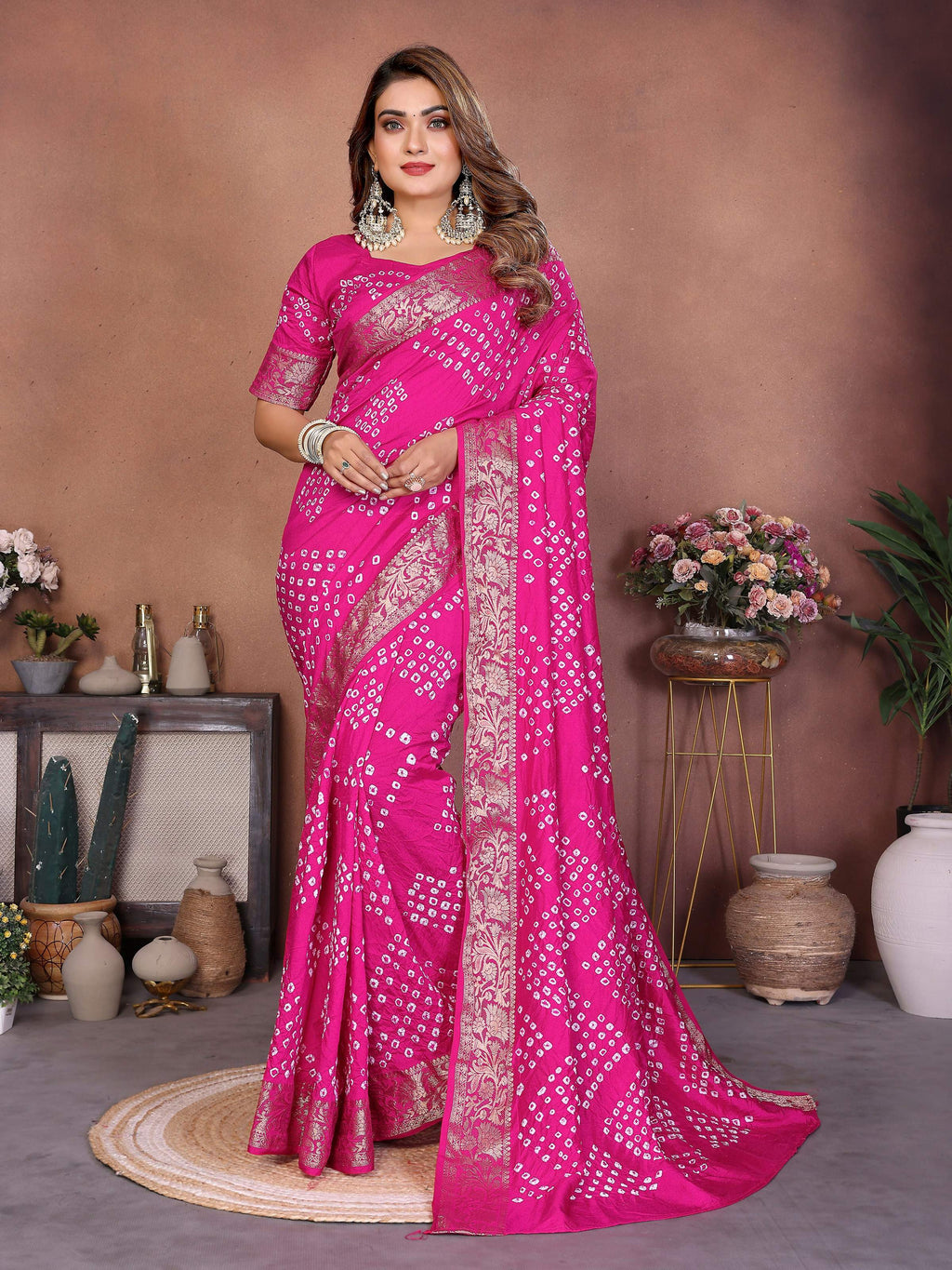 Aastha Fashion Pink Pure Dola Silk Handmade Original Bandhej Saree - Distacart