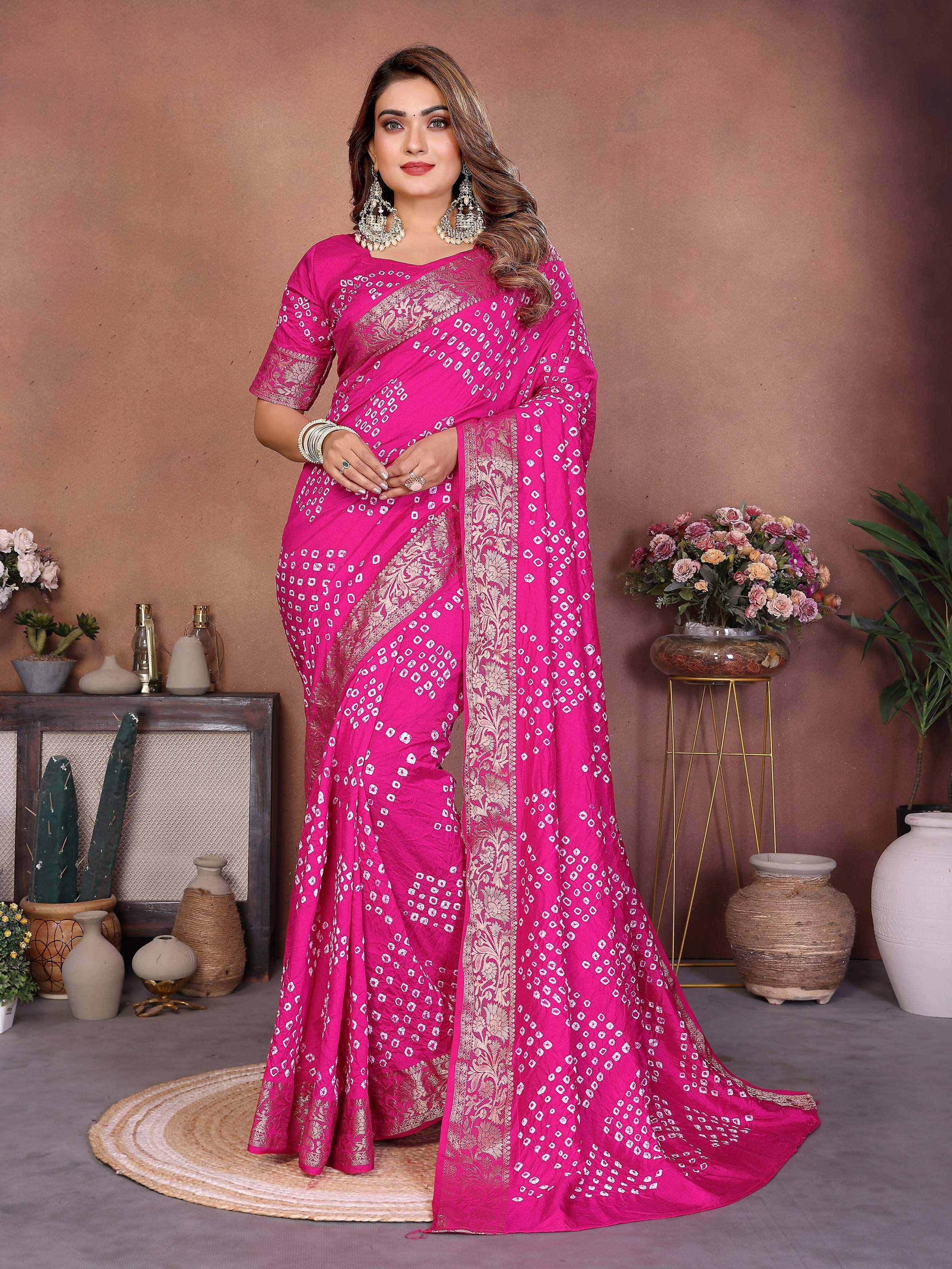 Aastha Fashion Pink Pure Dola Silk Handmade Original Bandhej Saree - Distacart