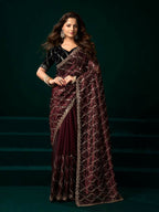 Joban Fashion Maroon Net Party Wear Sarees - Distacart