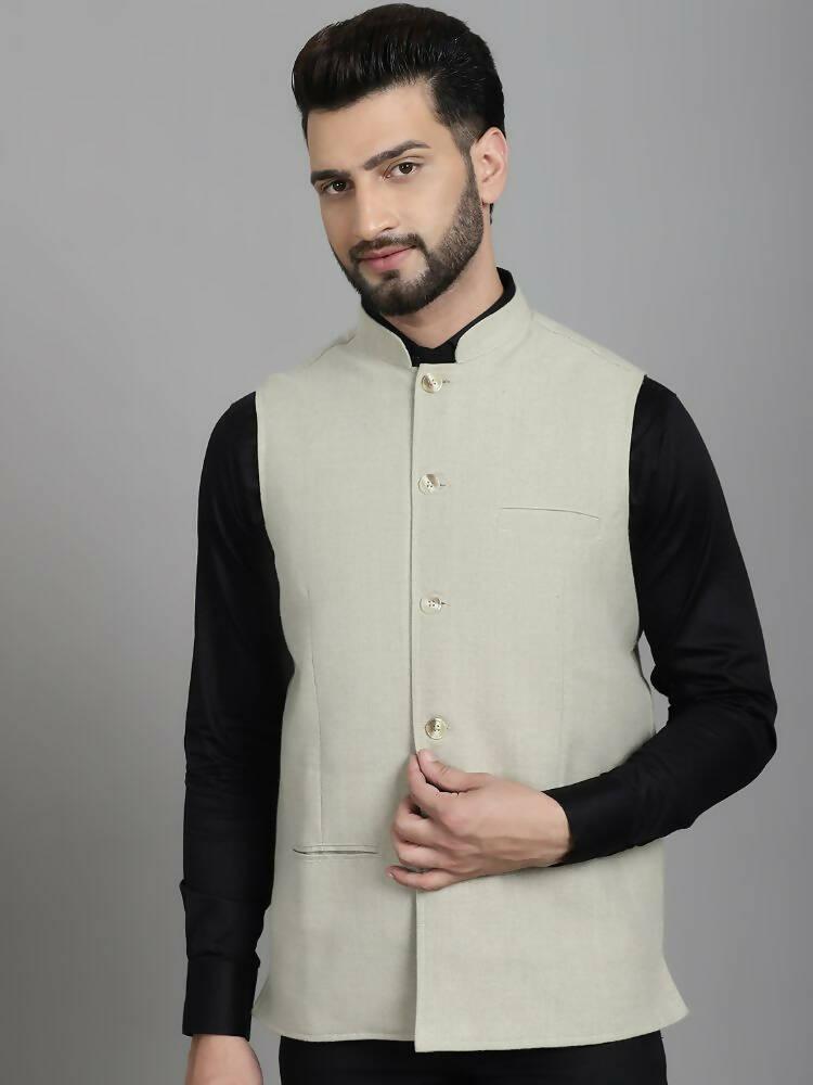 Even Apparels Self-Design Waistcoat With Welt Pockets - Beige