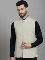Even Apparels Self-Design Waistcoat With Welt Pockets - Beige