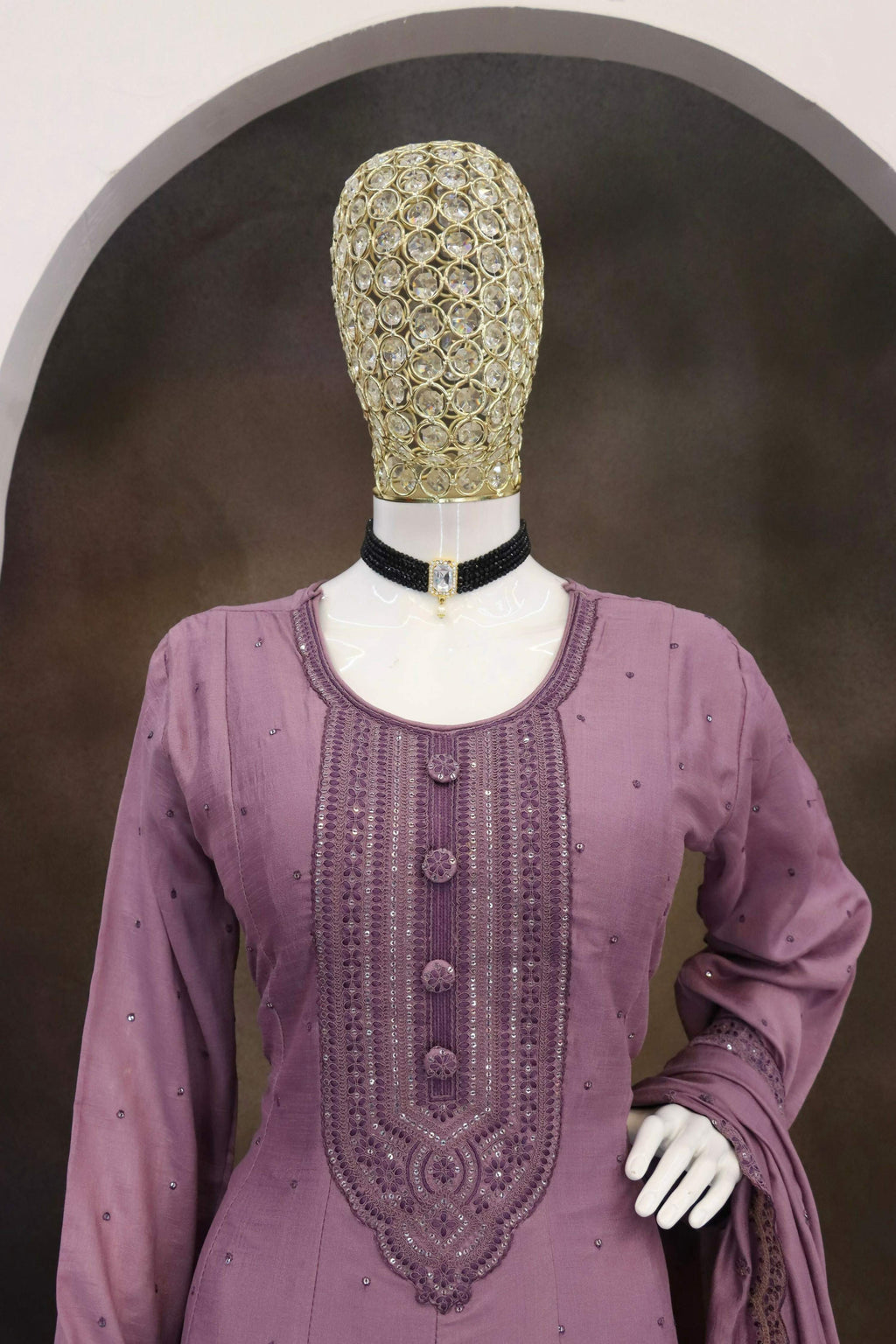Teeya Creation Onion Color Heavy Vichitra Silk Embroidery Work Long Gown