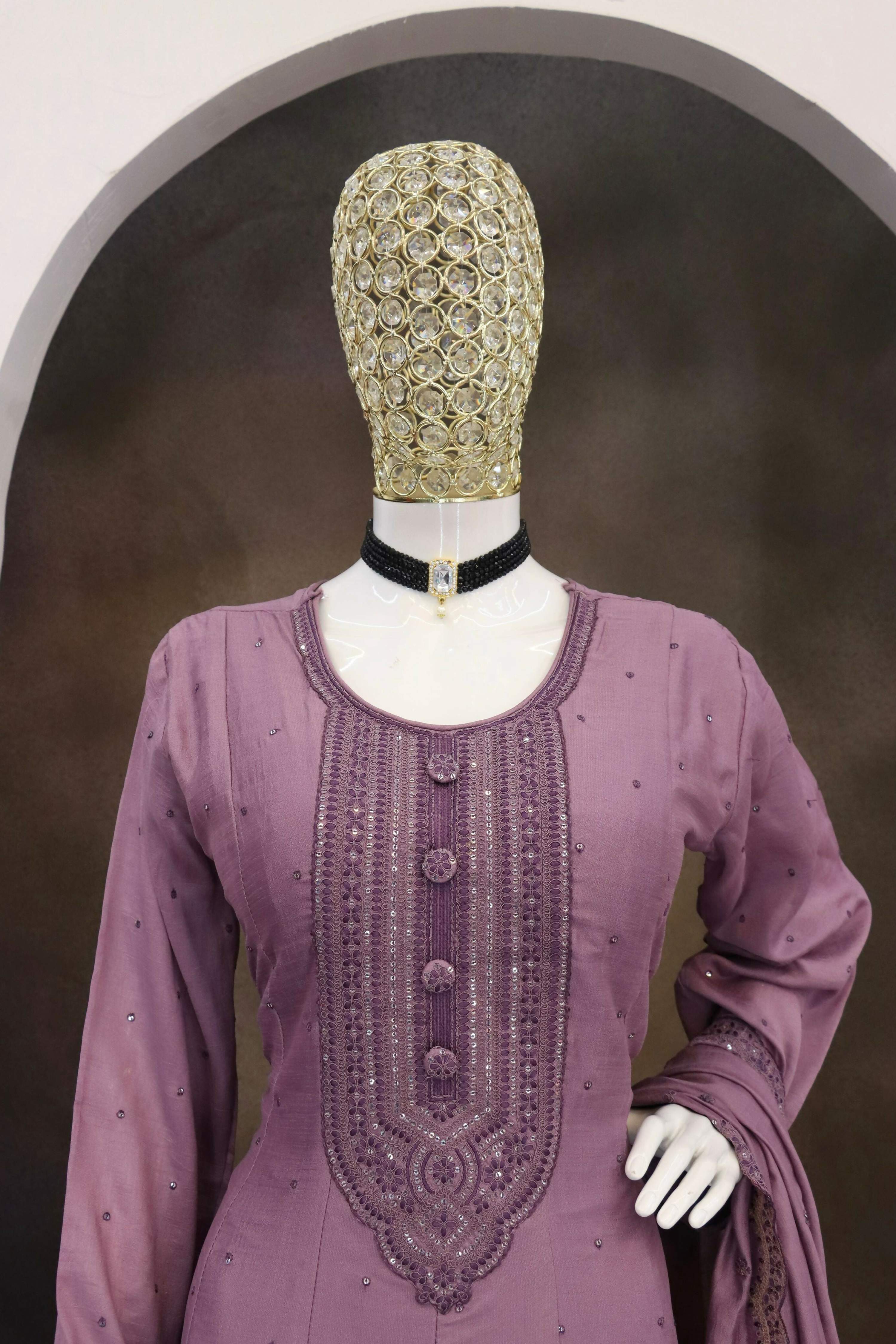 Teeya Creation Onion Color Heavy Vichitra Silk Embroidery Work Long Gown