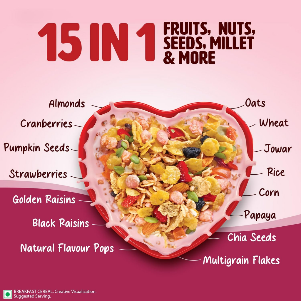 Saffola Muesli Fruit & Nut Berry Crunch with Flavour Pops - Distacart
