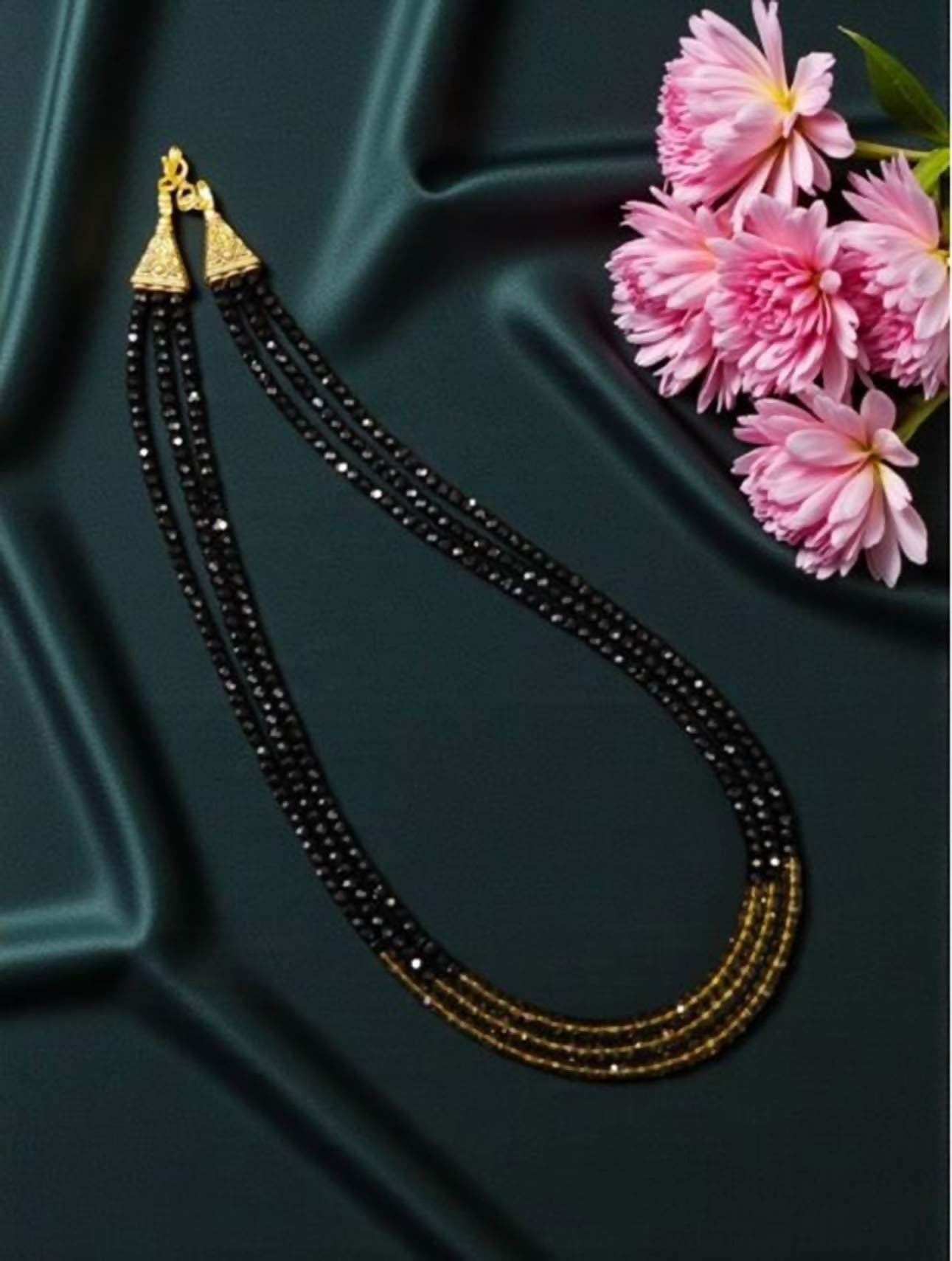 Joban Fashion Women Black Crystal Necklace In 3 Layers, Black And Mustard - Distacart