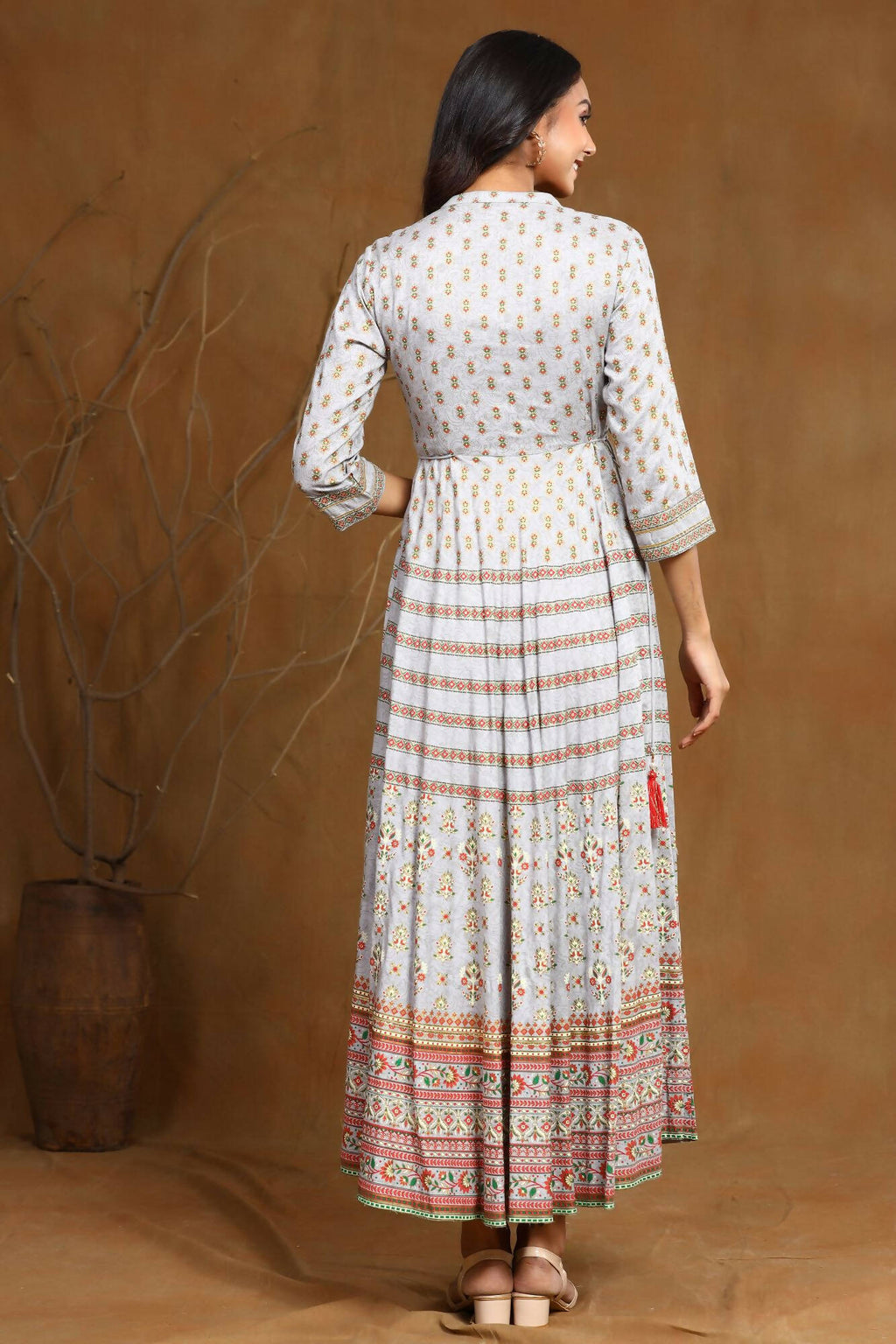 Juniper Women Grey Rayon Embroidered Flared Dress - Distacart