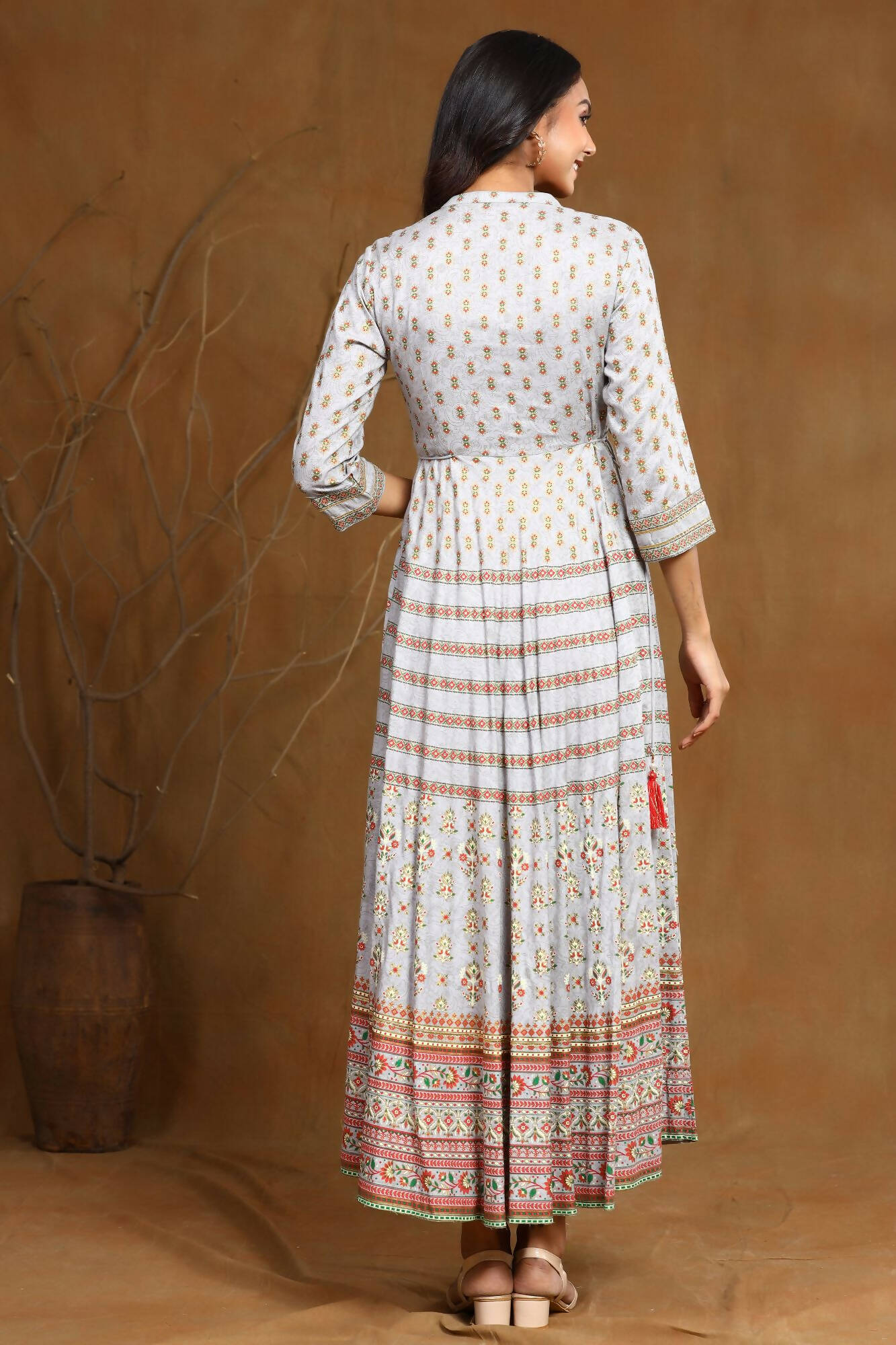 Juniper Women Grey Rayon Embroidered Flared Dress - Distacart