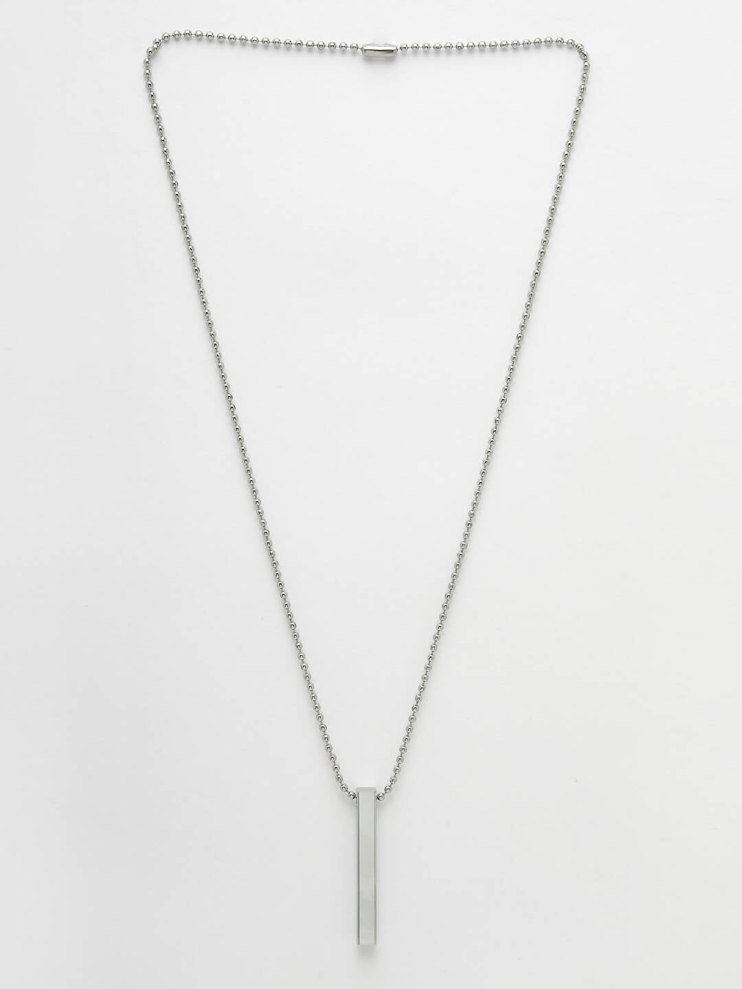 NVR Men's Silver Rhodium Plated Bar Pendant & Chain