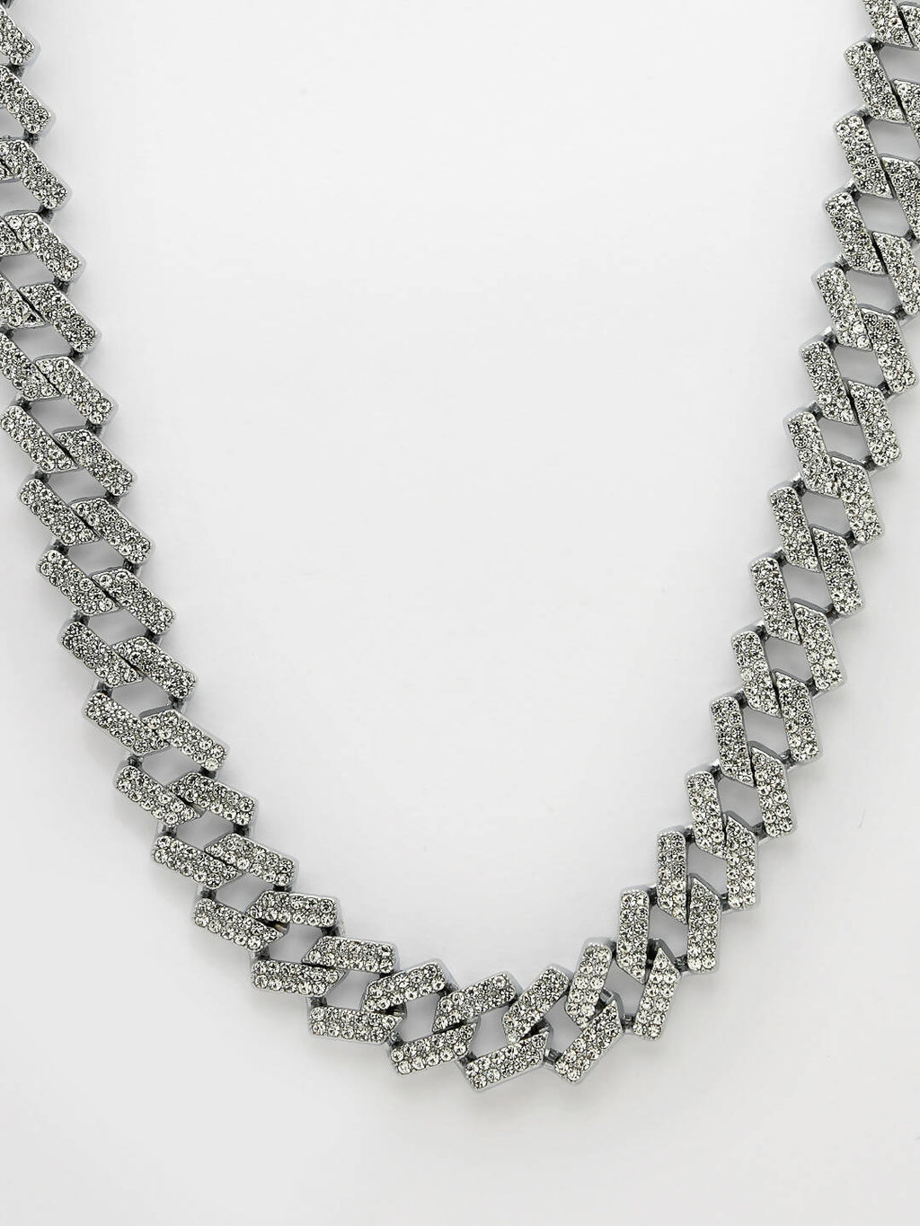 NVR Men Silver-Plated Stainless Steel American Diamond Chain
