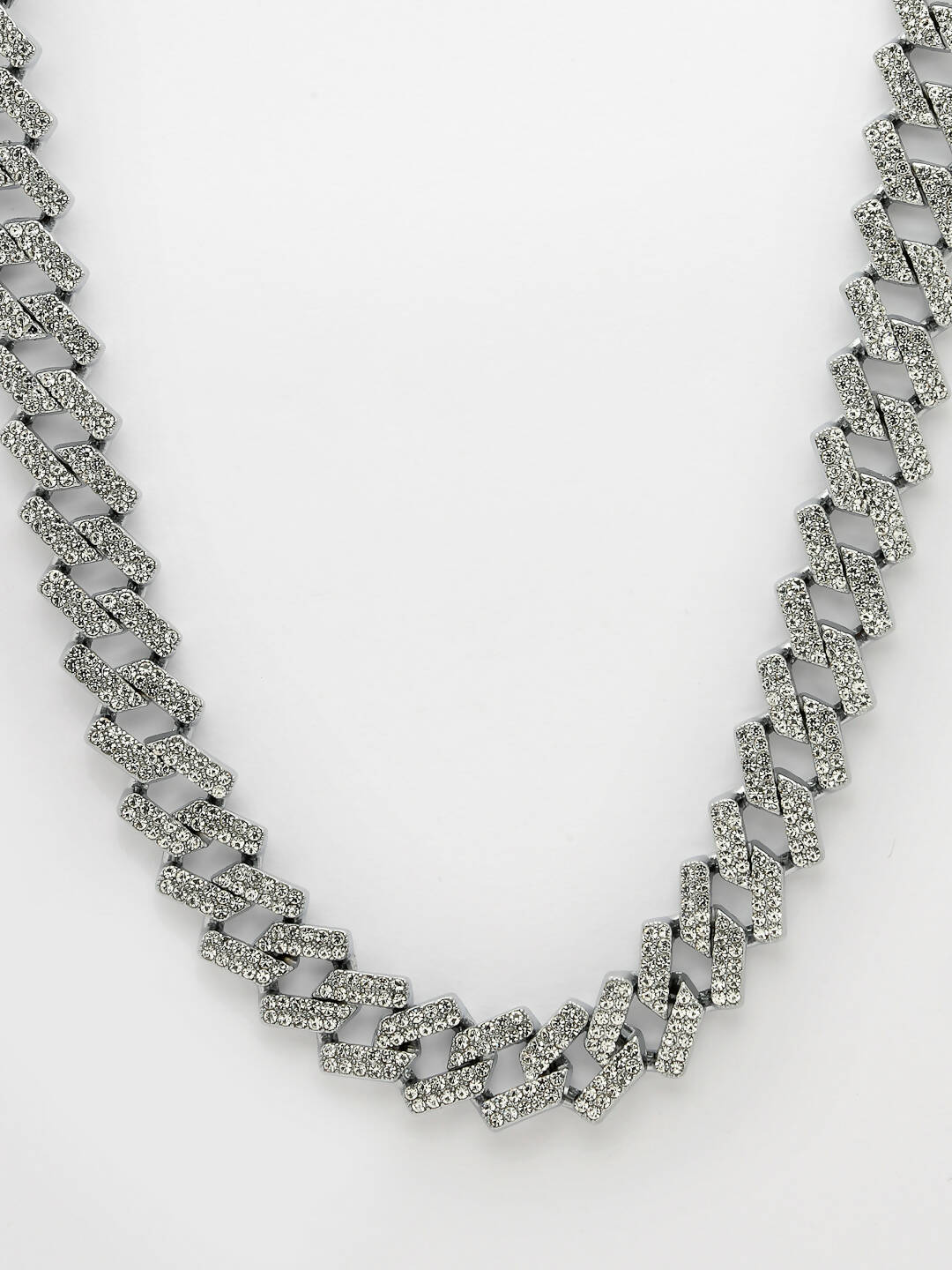 NVR Men Silver-Plated Stainless Steel American Diamond Chain