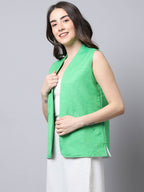 Even Apparels Green Polyblend Open Front Women's Waistcoat