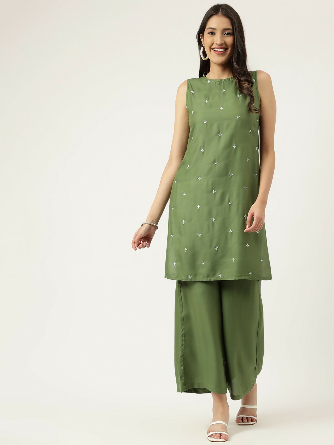 Joban Fashion Green Rayon and Embroidered Work Straight Kurta Bottom Set