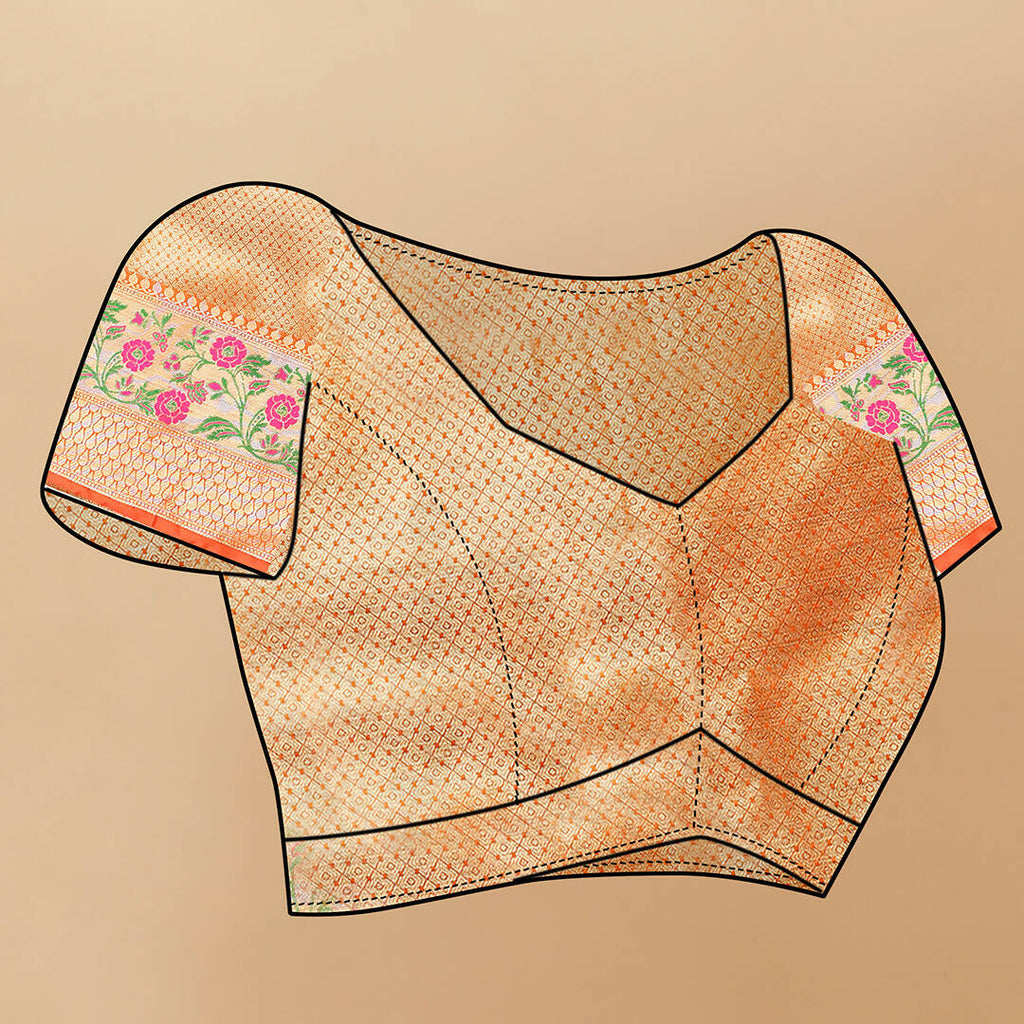 Lorenvalley Fashion Orange Soft Silk Woven Design with Zari Weaving Leheriya Design Saree